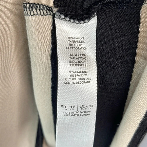 WHITE HOUSE BLACK MARKET Y2K Striped Keyhole Top Black Tan Half Ruched Sleeve XS - Picture 9 of 12